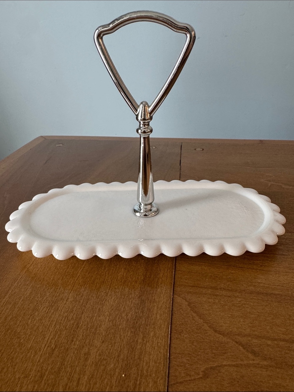 Fenton milk glass handled condiment tray jam or cream sugar Vanity Tray 7.5”